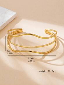 1pc Fashionable Minimalist Versatile Niche Design Asymmetrical Opening Bracelet, Suitable For Women's Daily Wear, Birthday Gift - Yellow Gold - View 4