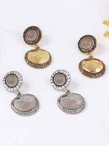1 Pair Vintage Chic Luxury High-End Geometric Round Rhinestone Alloy Dangle Earrings For Women - Medieval style geometric shapes - View 3