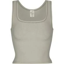 Women Rib Tank Top Padded Workout Top Square Neck Crop Tank Fitted Basic Cami Tops - Oat Milk - View 7