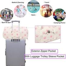 Bolsa de baile para niñas, bolsa deportiva para gimnasio, para niñas, adolescentes, bolsa de viaje impermeable, bolsa de lona con compartimento para zapatos, bolsa de ballet y gimnasio, beige (cat - PU rosa. - Ver 3