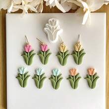1pc DIY Soft Clay Mold Tulip Earring Jewelry Making Mold For Handmade Earrings - White - View 5