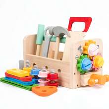 36 pièces Boîte à outils multifonctionnelle en bois pour enfants, jouets de construction STEM pour garçons et filles, ensemble de jeu de rôle d'ingénieur avec des outils courants comme un tournevis et une clé, cadeau de Noël et d'anniversaire pour les enfants