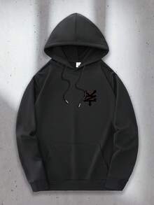 Nuevo diseño de patrón de letras de moda, patrón de moda de bolsillo canguro, sudadera con capucha cómoda para hombres con estampado en la parte delantera y trasera - Negro - Ver 5