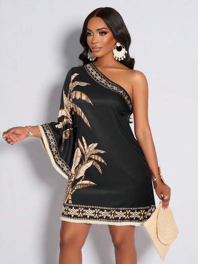 AIJ Amarilo Women's Tropical Rainforest Print Tassel Hem Casual Dress, Suitable For Daily Commute And Vacation Wear, New Spring/Summer Floral Print Dress