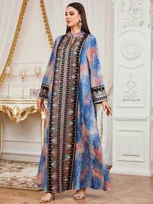 SISKAKIA Vestido tejido con estampado todo sobre todo elegante bordado, adecuado para vacaciones, citas, cumpleaños, fiestas formales - Azul - Ver 6