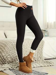 3件套女士保暖加厚高腰收腹户外打底裤，纯色休闲保暖裤，冬季保暖，抓绒材质 - 彩色 - 查看 4