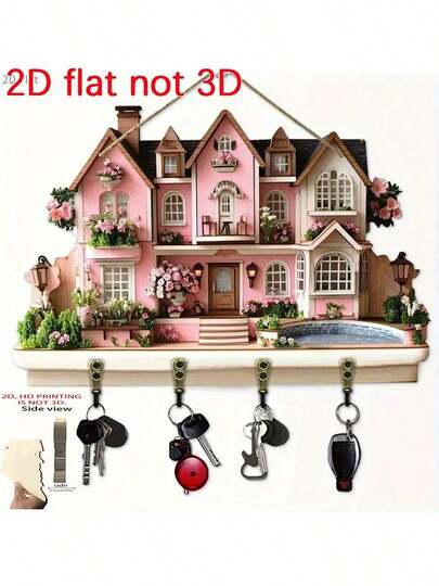 1 pieza Gancho de madera multifuncional para el hogar con 4 ganchos de metal - Decoración de pared, decoración del porche, decoración de la habitación, decoración de la villa, decoración del hogar para todas las estaciones, diseño plano 2D