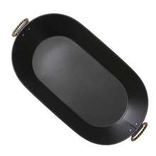 Black Galvanized Oval Tub Fashionable Oval Tub With Rattan Accents Complements Most Décor Styles. - Default - View 3