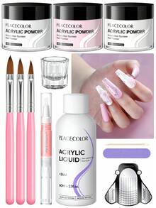 peacecolor 12 PIEZAS Kit de uñas acrílicas y 60ML Líquido monómero EMA - 15G Polvo acrílico rosa claro blanco y sistema de líquido para uñas para mujeres DIY Salón Regalo de Navidad
