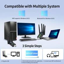 VAORLO 二合一无线网卡，支持 WiFi 6、USB、蓝牙 5.4 双频 (2.4G+5G)，配备 4 根天线，900Mbps 802.11AX 桌面无线网卡，适用于 Windows 10/11，支持 MU-MIMO 多设备连接 - 黑色 - 查看 6