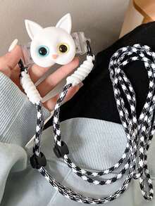 Soporte para teléfono con cordón estilo dibujo animado de gato, correa cruzada ajustable y desmontable, soporte para gafas y perro lindo, anti-pérdida