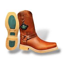 COWBOY BOOTS FLAT TOE WITH RING SOLE RUBBER HEEL FOR WORK OR DRESS COW LEATHER STITCHED SOLE WELT GOODYEAR BRAND AMERICAN WELT - Ginger - View 6
