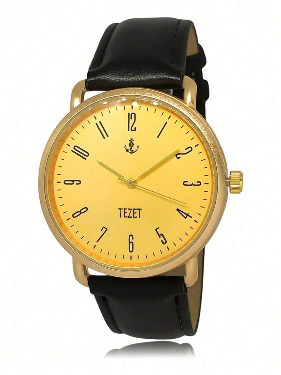Men's Watch With Leather Strap And Metal Original Launch - Golden - View 1