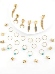 31pcs Turquoise Hair Rings, Braided Hair Accessories,Fashionable Bohemian Music Festival Dance Party Hair Accessories, Claw Clips, Hair Claws, Clips For Hair, Hair Slide, Hair Barrettes