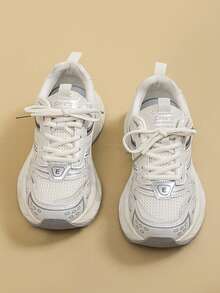 女士时尚运动鞋，休闲鞋，做旧厚底运动鞋，适合工作、旅行，百搭，建议订购大一码，春季、秋季 - 米色 - 查看 19