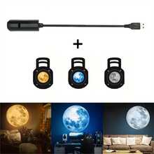 3/6/10 件 LED 星空和星系投影灯，带行星、月亮、地球、木星、仙女座等，360° 旋转，桌面装饰灯，适用于卧室天花板、照片背景、情人节、求婚、婚礼、露营、万圣节、圣诞节装饰 - ABS 机身，无需电池，通过插入式电源供电 - 黑色 - 查看 14