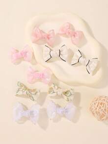 10pcs Solid Color Printed Bow Hair Clips Set, Versatile Baby Hair Accessories For All Seasons