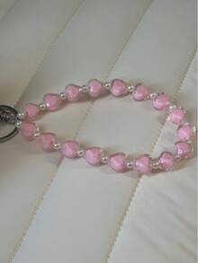 1pc Handmade Beaded Heart Shaped Phone Lanyard, Phone Charm Accessory, Anti-Lost Phone Strap, Bracelet Pendant, For Friends Halloween Accessories Teachers Day Christmas Gift Ideas