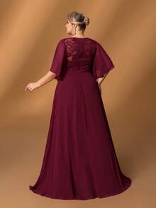 Faeriesty Mosy ​Elegant Plus-Size Round Neck Ruffled Sleeve A-Line Mother Of The Bride Dress | Lace Embellished Formal Gown For Wedding Ceremonies, Grand Galas, Upscale Banquets, Formal Dinners & Luxury Receptions​