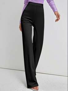 Solid High Waist Wide Leg Pants Bootcut Wide Leg Pants Dress Pants,Pants With Side Pockets