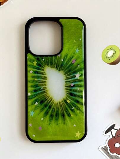 Summer Strawberry Kiwi Star Pattern Glossy Phone Case Compatible With IPhone 17 Air 16 15 14 13 11 12 Pro Max 16 15 14 Plus Korean Fruit Printing Creative Back Cover