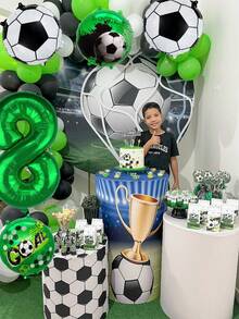 5pcs 1-9 Years Old Football Birthday Balloon Set, Includes Green Number 1-9 Balloons, 18 Inch Round Football World Cup Balloons, Football Foil Balloons, Suitable For 1-9 Years Old Football Birthday Theme Party, Football Field Decoration, Sports Theme Party Supplies, Birthday Party Decoration, Sports Event Party Supplies - Multicolor - View 4