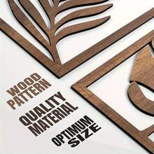 3 件套复古木叶墙饰套装 - 自粘、易于安装、可重复使用、哑光饰面、适用于客厅、卧室、办公室装饰 | 复古墙饰 | 木制框架墙饰、墙面装饰