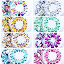 50颗8*13mm亚克力非烫钻，平底水滴尖面AB彩DIY首饰