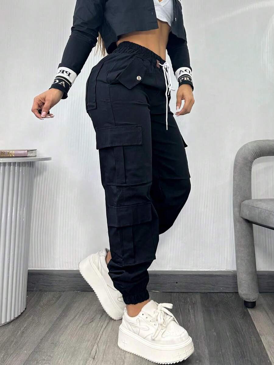 Mùa thu, Đi chơi, Thanh lịch, Màu nâu, Phong cách Y2K, Quần tây công sở, Quần cargo nữ, Quần nữ, Quần thể thao, Quần rộng thùng thình, Halloween, Phong cách mới của nữ, Quần thu đông, Quần tây, Quần dài, Phong cách đường phố, Nhiều túi, Eo co giãn, Sân bay, Mùa tựu trường, Màu đen, Xuân