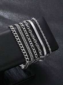 6pcs Casual Stainless Steel Chain Bracelet Set For Men, Suitable For Vacation, Dating, Gifting - Silver - View 13