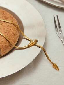 Simple Classic Zirconia Serpentine Necklace 18K Gold Color Plated Stainless Steel Serpentine Chain Stackable Chain Women's - Gold - View 5