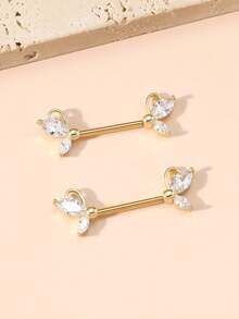 1 对银色锆石蝴蝶形乳环，适合女士 - 金黃色 - 查看 6