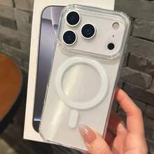 磁吸充电手机壳，兼容 17 Air、16 E、15、14、13 Pro Max、12 Mini、11、XR、XS、7、8 Plus，透明亚克力超薄保护套 - 無色 - 查看 3