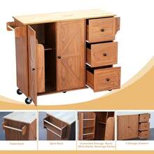 Brown Mobile Kitchen Island Cart!2 Adjustable Shelves + 3 Drawers + Spice Rack-Lockable Wheels, Perfect As Coffee Bar Storage Cabinet KitchenStorageCart CoffeeBarEssentials - Brown - View 8