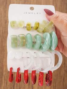 3-24 Pairs Elegant Resin Water Drop C-Shaped Asymmetric Geometric Earrings Set, Fashion Colorful Earrings, Suitable For Women, Party Wear, Perfect Gift For Girlfriend, Mom