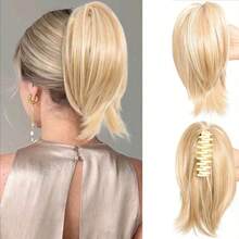 Synthetic Claw Clip Ponytail Extension 8-Inch Light Brown Short Curly Ponytail Hair Piece For Women's Daily Use