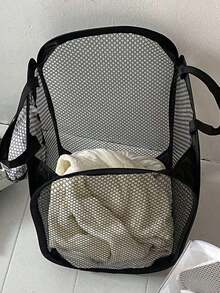 Black Foldable Laundry Hamper With Multi-Pocket Organizer - Large Capacity Mesh Fabric Basket, Collapsible Storage Bin With Handles For Dorm, Apartment, Bedroom, Bathroom |   Space-Saving Closet, Wardrobe, Linen Organizer, Portable Clothes Basket - trắng - Xem 3