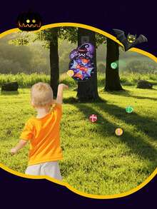 Halloween Kids Sticky Ball Target Game Set, Cartoon Pattern Fabric Dart Sticky Ball, Throwing Interactive Game, Family Multiplayer Competition, School Sports Game Props, Boys Girls Halloween Gift, Halloween Party Toy (1 Hook + 3 Sticky Balls Included)