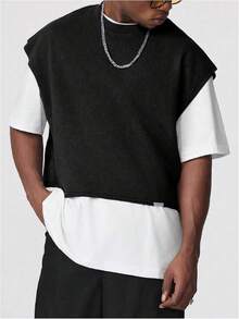 SQ-RomweMen's Dolman Sleeve Crop Vest Top T Shirts Crewneck Loose Pullover Tank Topsgraphic Tees Graphic Tee - 灰色和黑色 - 查看 9