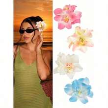 4pcs/1set Hawaiian Flower Hair Clips, Women Artificial Tropical Flower Hibiscus Hair Claws For Beach Holiday Party Boho Style, Fashion, Elegant, Minimalist, Solid Color, Suitable For Daily, Casual, Party, Commute, Vacation, Bun, Ponytail, Face Washing, Makeup, Outfit Accessories - 4 màu (4 cái) - Xem 4