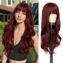 Peluca larga rizada sintética naranja de 26 pulgadas para cosplay de Halloween, uso diario y festivo, gorro de peluca de seda de alta temperatura. R0ZX - F815-131-vino tinto - Ver 13