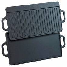 Gr8 Home Non Stick Cast Iron Reversible Griddle Plate Ribbed Pan BBQ Grill Hob Cooking - Black - View 1