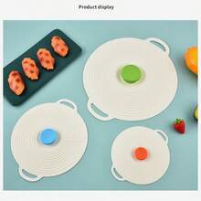 1pc Silicone Pot Lid Set, Heat Resistant Microwave Cover, Reusable Silicone Suction Lid Fits Bowls, Cups, Plates And Pans, With Dual Ear Anti-Spill Lid, Suitable For Stove And Kitchen Accessories, Family Dinner Supplies, Party Supplies - Multicolor - View 8