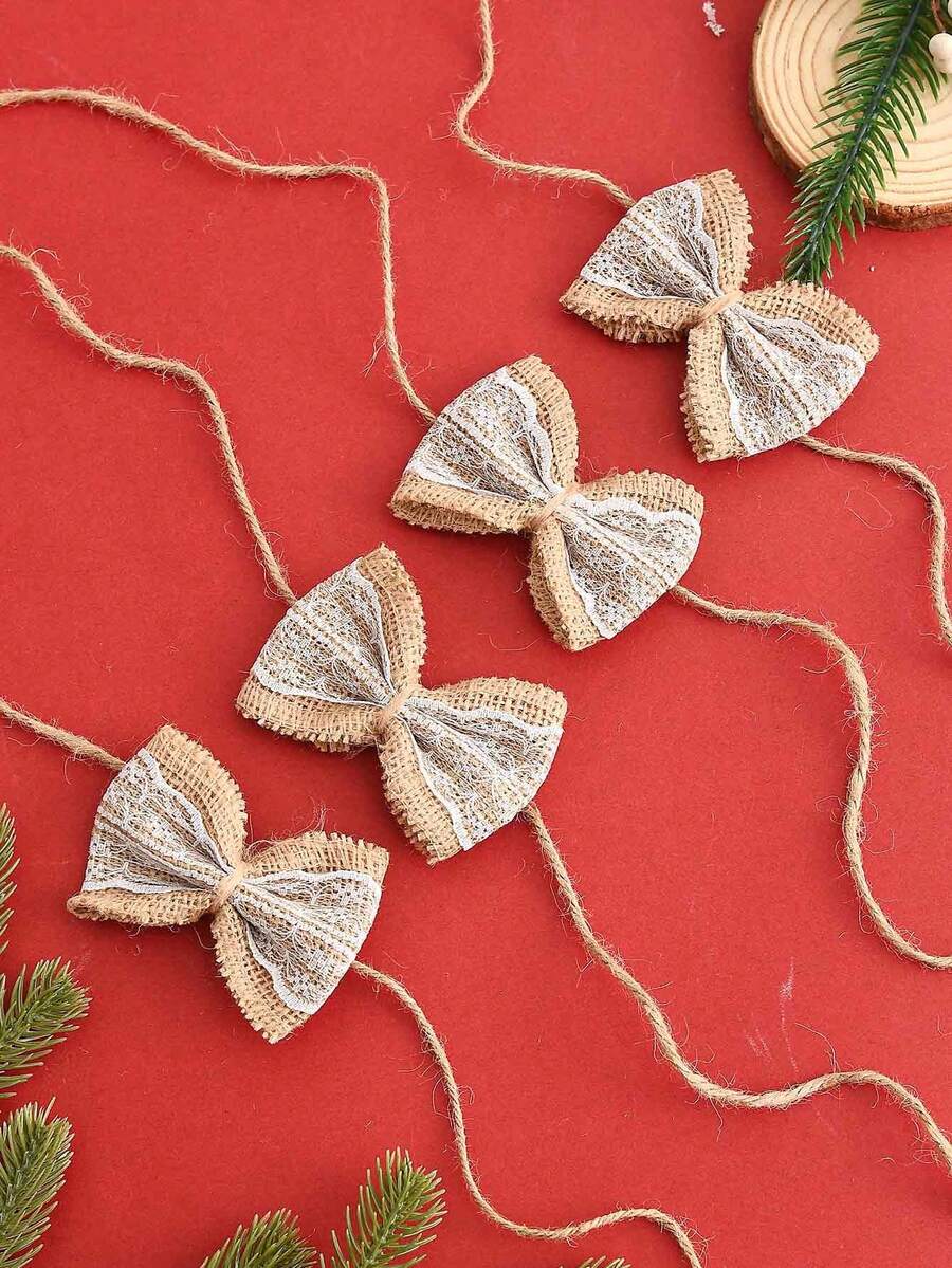 5/10/20 Stücke Weihnachtsbaum Ornament, 6 * 8cm Weihnachtsschleife, Juteband-Schleife, Hängende Weihnachtsbaum Dekoration, geeignet für Innenraum Weihnachtsdekoration, Familien-Party Dekoration, Baby-Shower Party Dekoration, Geburtstags Dekoration