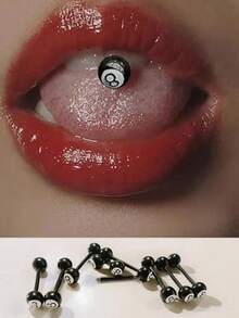 1个黑色钛钢8球舌钉，时尚朋克极简风格，适合日常佩戴和派对，男女通用身体饰品舌钉；享受你的舌钉之旅