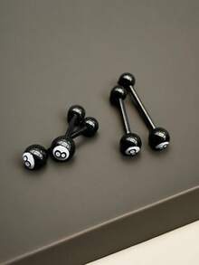 1个黑色钛钢8球舌钉，时尚朋克极简风格，适合日常佩戴和派对，男女通用身体饰品舌钉；享受你的舌钉之旅