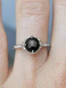 1pc Vintage Cubic Zirconia & Faux Pearl Ring, Jewelry Gift For Women Wedding Anniversary - Silver - View 3