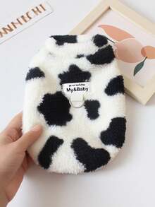 PETSIN 可爱的熊牛印花宠物服装 - 柔软蓬松的羊毛狗毛衣，配有牵引绳环，适合中小型犬和猫的温暖舒适猫背心，时尚的宠物服装，适合日常穿着、寒冷天气、拍照，多种颜色 - 彩色 - 查看 18