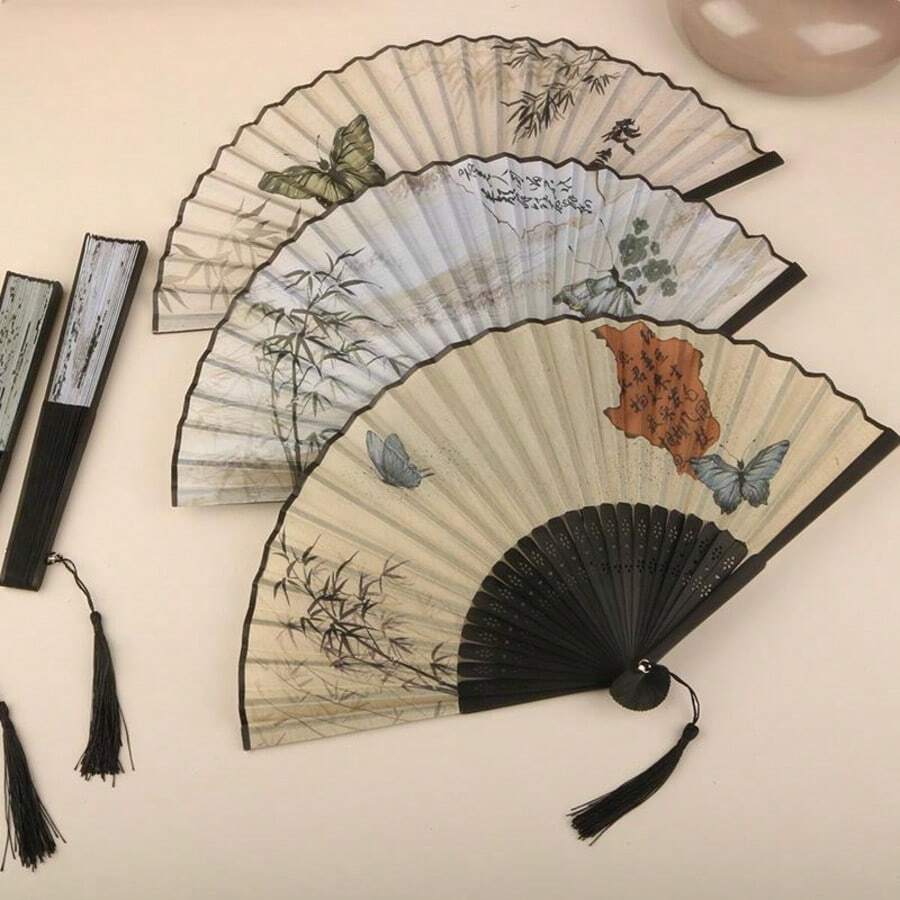 1pc Vintage Style Folding Fan, High-Quality Retro Foldable Fan, Suitable For Outings, Gifts, Hanfu & Cheongsam Accessories, Dance & Tao, Portable Folding Fan, Random Fan Hole Design