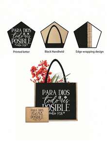 Includes Christian Print Tote Bag And Cosmetic Bag, Vintage Bible Verse God Jesus Print Tote Bag, Christian Gift, Fashionable Minimalist Durable Linen Tote Bag, Large Capacity Shopping Bag, Suitable For Outdoor Picnic, Gathering, Travel And Shopping, Birthday Gift, Christmas Gift. - Multicolor - View 8